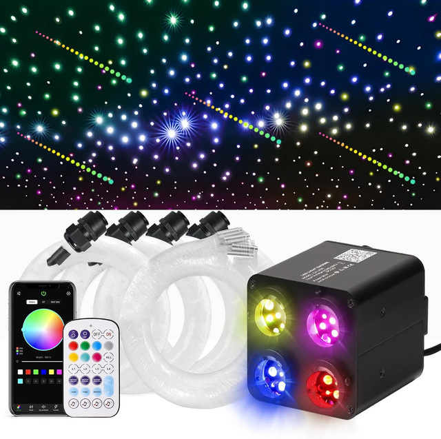 AMKI RGBW Meteor Glasfaser Sternenhimmel Set mit 850 Glasfasern, 36W, Multicolour, Schwarz, mit App- und RF-Fernbedienung für Auto und Zuhause - Bild 1