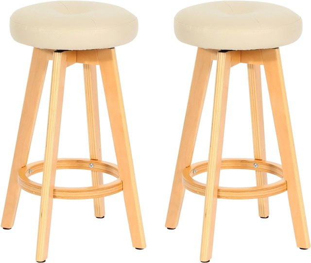 PROREGAL 2er-Set Barhocker drehbar aus Holz und Kunstleder in Beige mit Sitzhöhe 67 cm - Bild 1