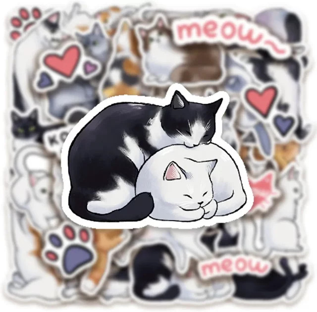 50 Stück Cartoon-Katzen-Graffiti-Aufkleber wasserfest in Multicolor für Wasserflaschen, Laptops und Gepäck - Bild 1