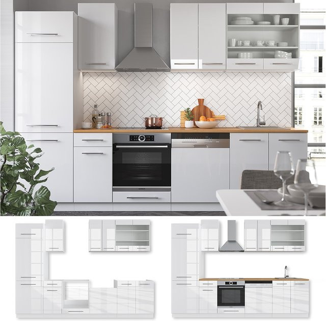 Vicco Fame-Line Küchenzeile in Weiß Hochglanz mit 240 cm Breite und Softclose-Funktion - Bild 1