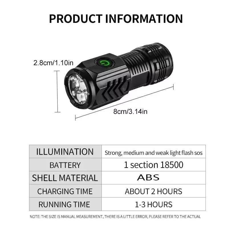 Tragbare Mini 3LED Taschenlampe mit Stiftclip, wiederaufladbarer wasserdichter Notfallscheinwerfer für Outdoor und Nachtwanderung, Schwarz - Bild 6