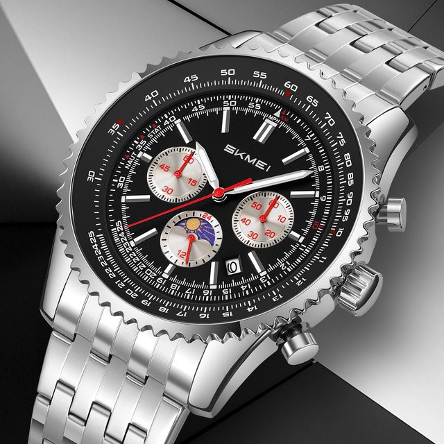 SKMEI Chronograph, Digitaluhr, Quarz, Edelstahl, Silber, Herren - Bild 1