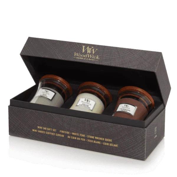 Woodwick Deluxe x3 Mini-Geschenkset Woody mit Mini-Kerzen aus Sojawachs - Bild 1