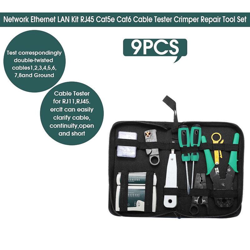 Kkmoon 9-in-1 LAN Netzwerk-Fix-Kabeltester und Crimpzange Set für Cat5, RJ45, RJ11, RJ12 in Grau - Bild 2