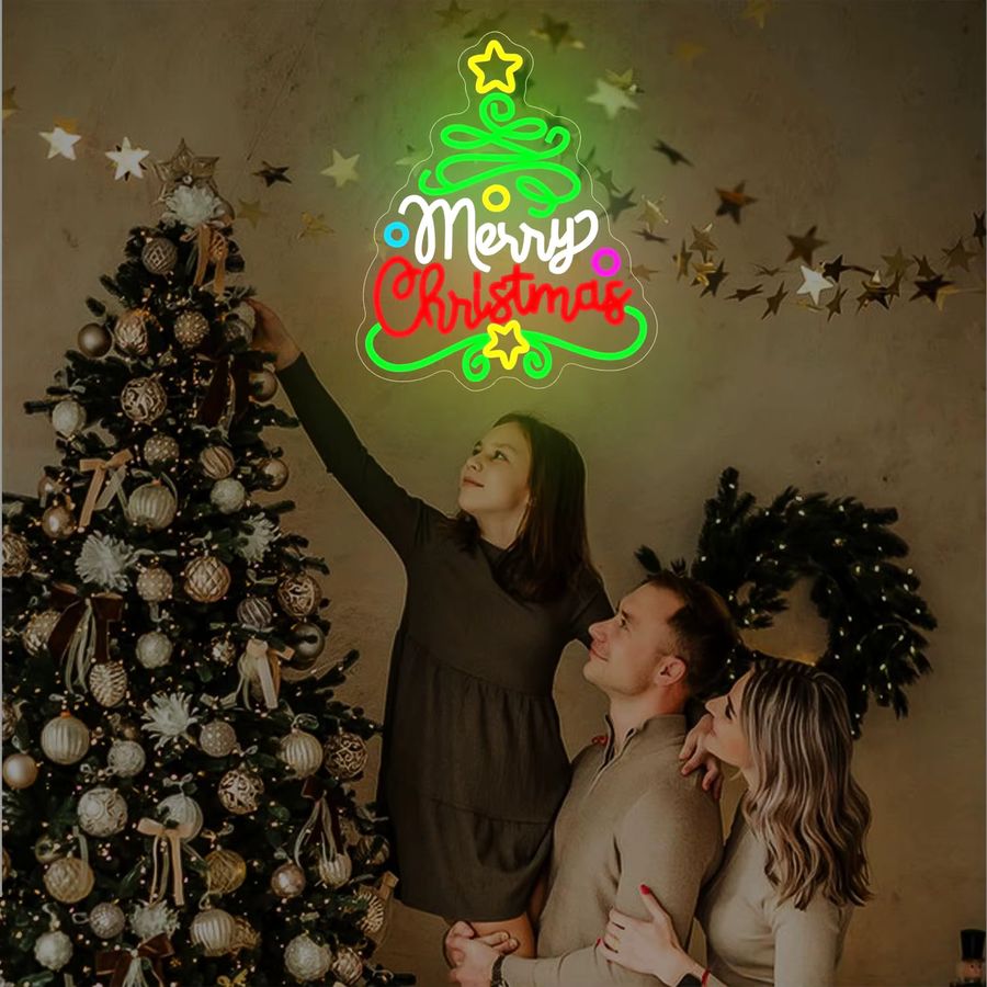 Wanxing Frohe Weihnachten Neonschild Dimmbarer Weihnachtsbaum als Wanddekoration für dein Zuhause - Bild 3
