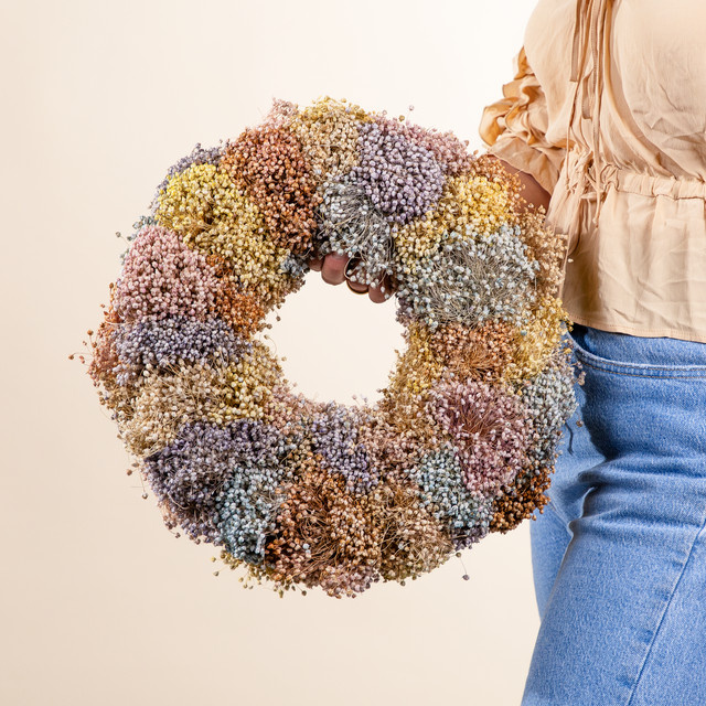 Trockenblumenkranz Pastel Rainbow von Blume2000 in Multicolour mit Gypsophila, Durchmesser: 30 cm - Bild 1