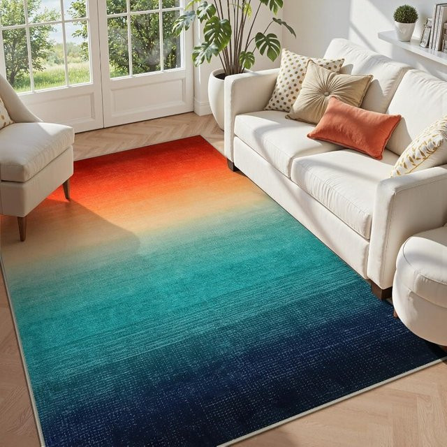 Moderner Teppich mit Regenbogen-Farbverlauf in Multicolour, rutschfest und weich für Wohnzimmer, Schlafzimmer, Flur, Küche oder Arbeitszimmer - Bild 1