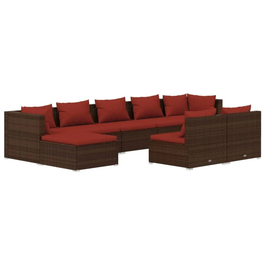 vidaXL 9-tlg Garten-Lounge-Set mit Kissen in Braun, modernes Poly-Rattan-Set mit Eckelement, Ottoman und 3-Sitzer-Sofa für Terrasse und Garten - Bild 2