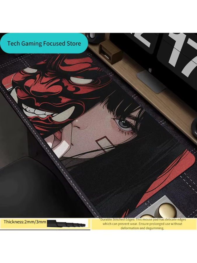Potdemiel Gaming Mauspad Samurai-Geistermasken-Mädchen in Multicolour, XXL Schreibtischunterlage für PC und Laptop - Bild 4