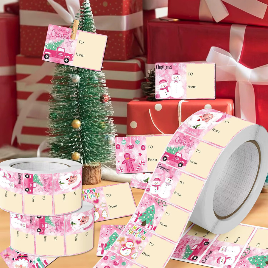 TYFYO Weihnachts-Namensschild-Aufkleber in Rosa, 210 Stück selbstklebende Etiketten für Weihnachtsgeschenke und Verpackungsdekoration - Bild 5