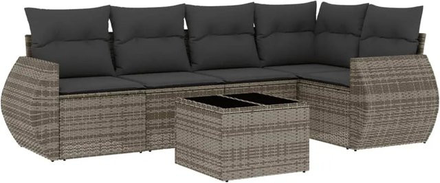 vidaXL 6-tlg Garten-Sofagarnitur in L-Form aus grauem Poly-Rattan mit Kissen und Armlehnen - Bild 1