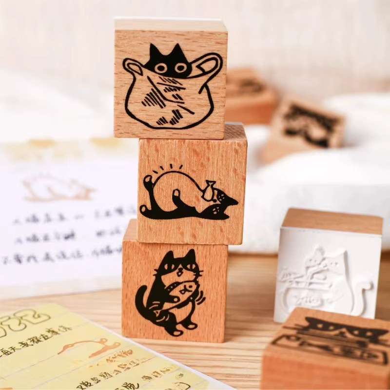 Alphabet-Stempel-Set aus Vintage-Holz und Gummi mit niedlichem Haustiermuster in Mehrfarbig für Karten, Planer und Scrapbooking - Bild 2