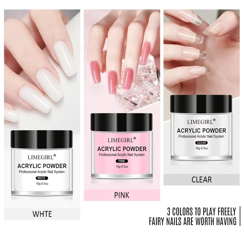 LIMEGIRL Nagel-Acrylpulver und Monomer-Set, rosa, weiß, transparent, glänzend - Bild 2