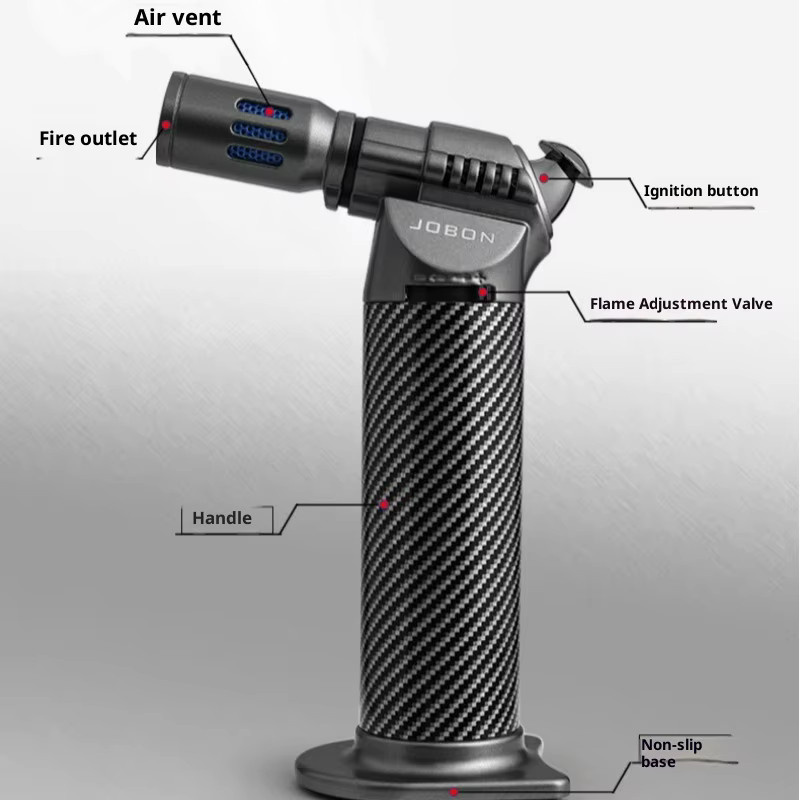 JOBON Vier Flammen High Power Schweißpistole Turbine Butan Gas Fackel mit Sicherheits-Lock-Schalter in Schwarz - Bild 3