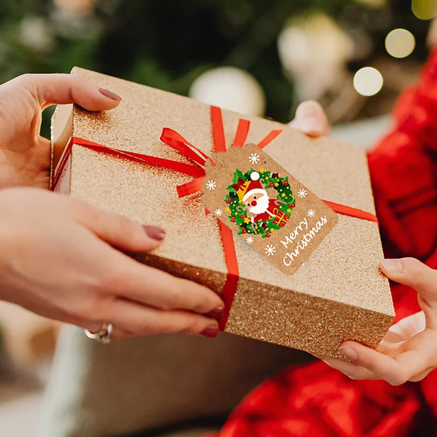 Runtow 50 Stück Weihnachts-Themenetiketten aus Papier in Mehrfarbig für Weihnachtsdekoration und Neujahrsornamente - Bild 2