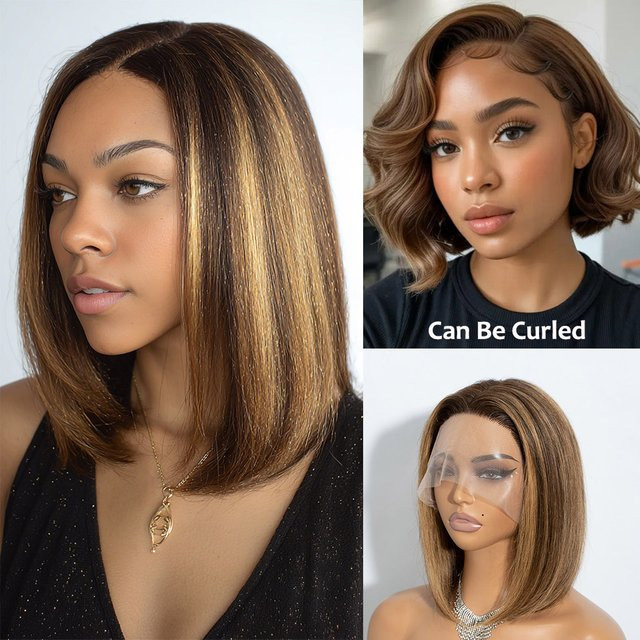 Allure Bob-Perücke, braun, glatt, 100% brasilianisches Remy Echthaar, T-Teil Lace Front - Bild 1