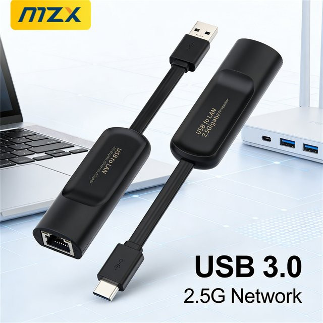 MZX 2,5G Gigabit USB 3.0 auf RJ45 Ethernet-Adapter, USB-A und USB-C zu LAN-Konverter, Schwarz - Bild 1