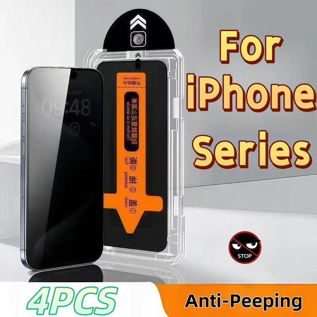 4er-Pack Anti-Peeping Displayschutzfolie aus gehärtetem Glas für iPhone 17 16 15 14 13 12 X-Serie in Transparent mit Datenschutzfunktion - Bild 1
