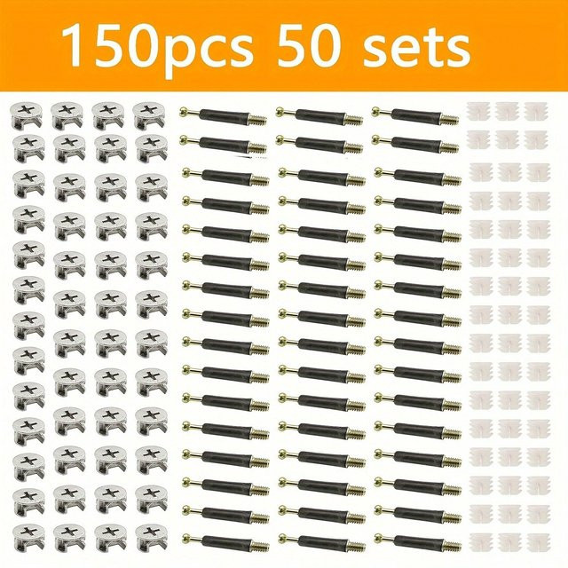 150-teiliges 3-in-1 Möbelbefestigungsset in Silber zur schnellen Montage mit abnehmbarer Industrie-Hardware - Bild 1