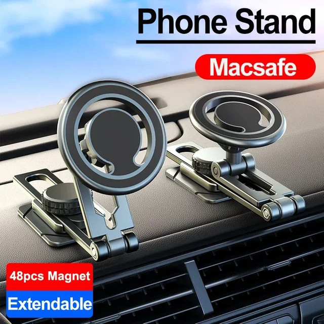 Magnetischer Autotelefonhalter in Schwarz mit 720 Grad Drehung und ausziehbarem Ständer für iPhone, Samsung und Xiaomi - Bild 1