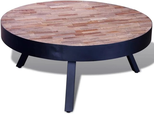 vidaXL Couchtisch Rund aus Teakholz in Vintage-Stil, Farbe Braun/Schwarz, Durchmesser: 76 cm, Höhe: 31 cm - Bild 1
