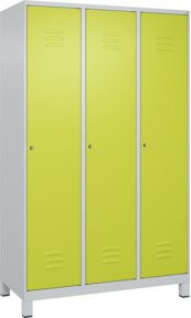 C+P Spind Classic PLUS Garderobenschrank mit 3 Abteilen, Lichtgrau und Clowngrün, Stahl, mit Zylinderschloss, Garderobenhaken und Soft-Close-Türen, H x B x T: 195 x 120 x 50 cm - Bild 1