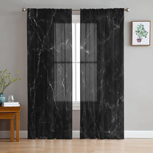 Yiran Furniture Transparente Tüllvorhänge in Weiß mit Marmor-Riss-Design, Breite: 135 cm, Höhe: 115 cm - Bild 1