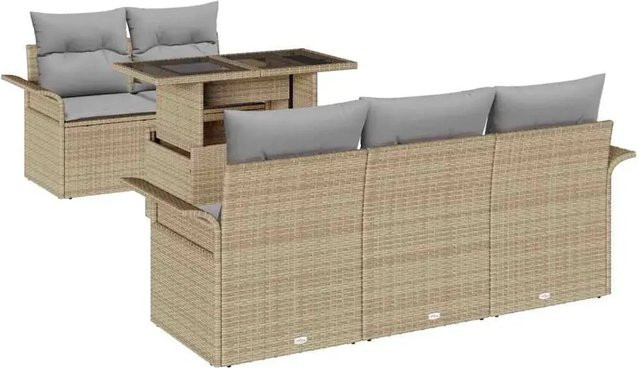 vidaXL Garten-Sofa-Set aus Polyrattan in Beige mit Kissen und integriertem Stauraum, 6-teilig - Bild 1