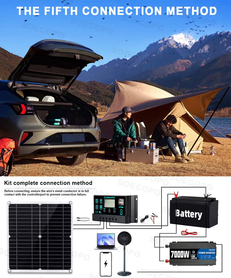7000 W Wechselrichter-Set in Schwarz mit Solarpanel, Controller, 100 A Batterieladegerät und 12 V zu 110 V / 220 V Konverter für Camping und Beleuchtung - Bild 5