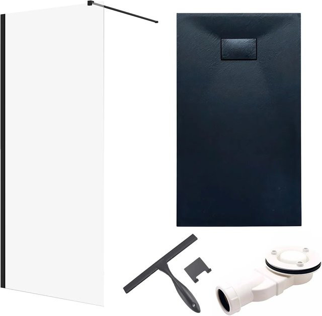 KOLMAN Walk-In Duschset mit Duschwanne und Seitenwand, Schwarz, Duschwand B: 120 cm, H: 195 cm, Duschwanne B: 120 cm, T: 90 cm - Bild 1