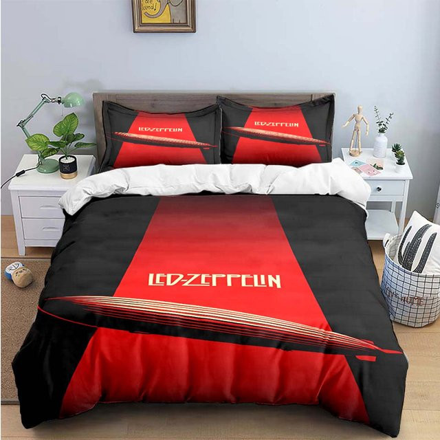 Led Zeppelin Bettwäscheset mit Grafikdruck in Schwarz, bestehend aus Bettbezug und Kissenbezug aus Mikrofaser, Breite: 135 cm, Länge: 200 cm - Bild 1
