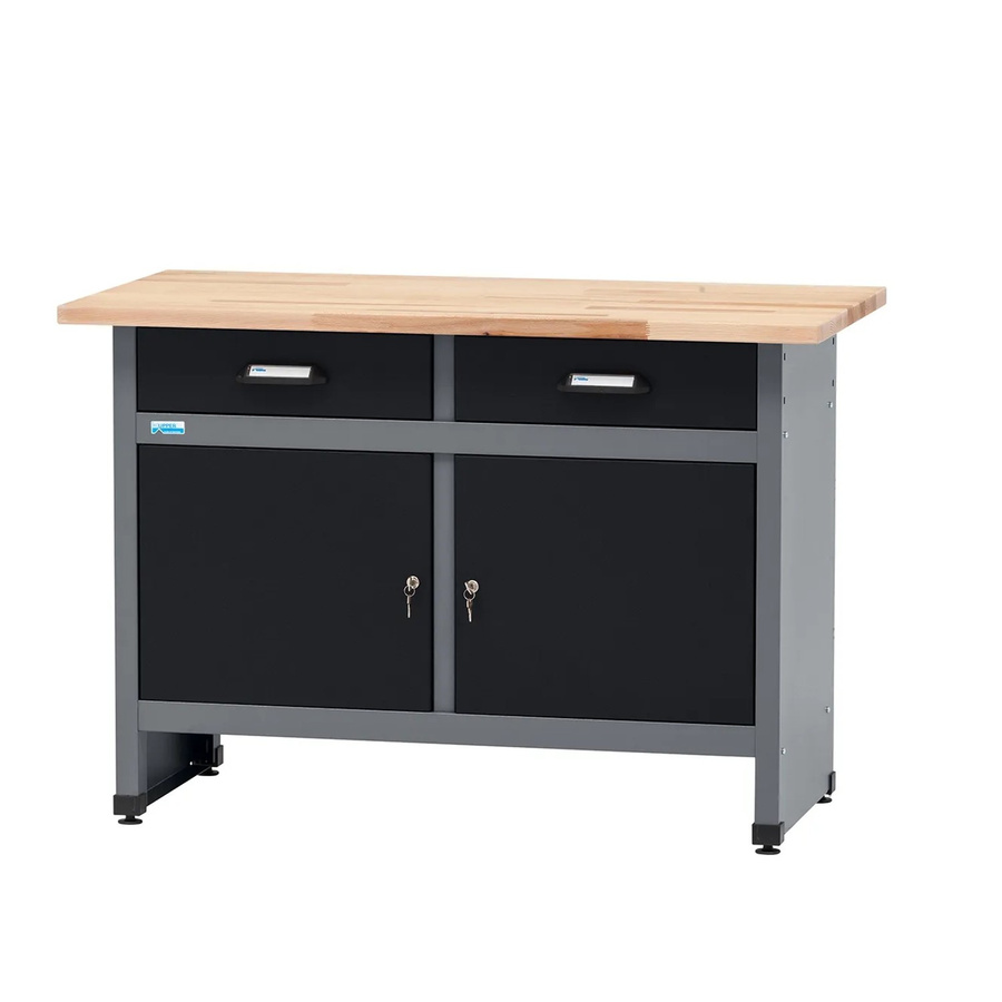 Küpper Werkbank mit 2 Türen und 2 Schubladen in Schwarz-Hellgrau, B/T/H: 120 x 60 x 84 cm - Bild 2