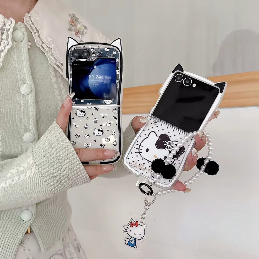 Sanrio Hello Kitty Handyhülle mit Polka Dot und Schleifen für Samsung Galaxy Z Flip 7 6 5 4 3, weiche TPU-Abdeckung mit Trageschlaufe, Weiß - Bild 2