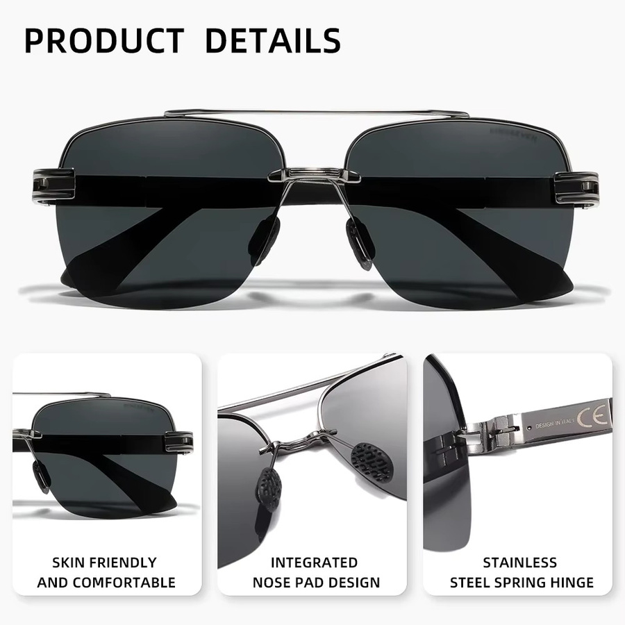 KINGSEVEN Sonnenbrille, Halbrand, quadratisch, Metall, schwarz, Unisex, polarisiert - Bild 3