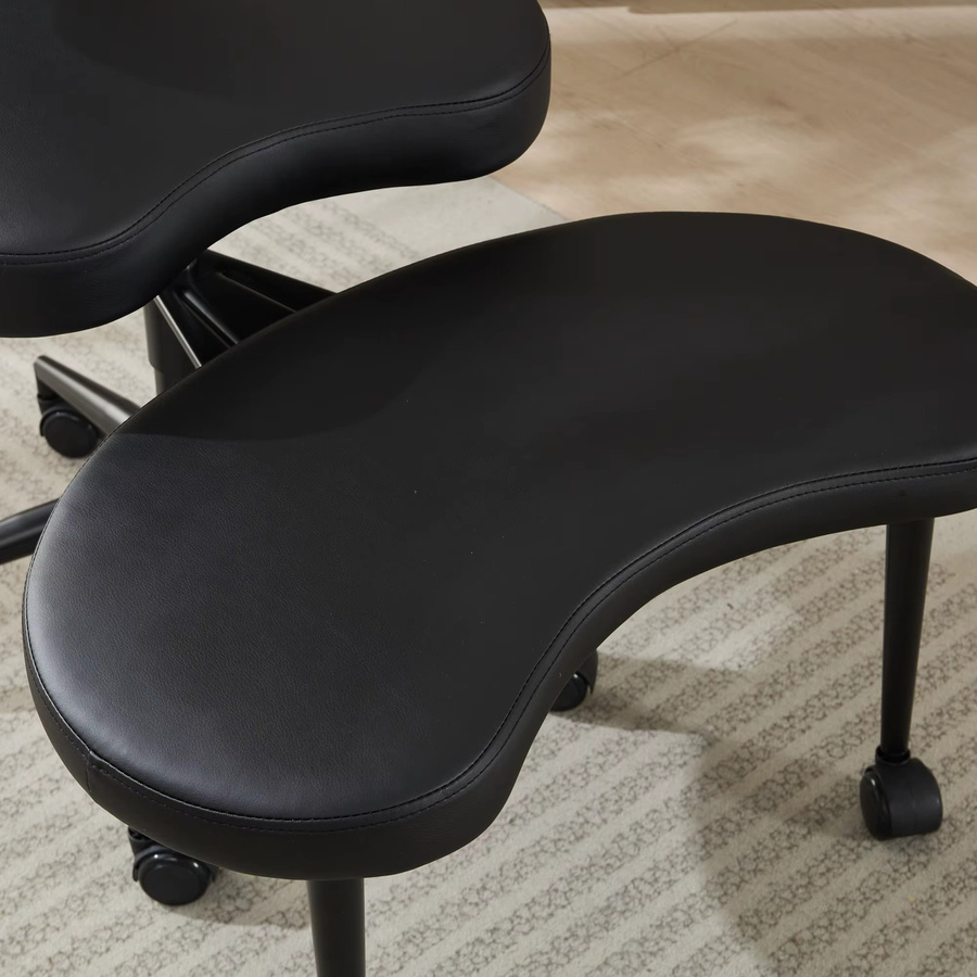 Svintora Knie-Bürostuhl Plus in Schwarz mit Rollen, Meditationsstuhl aus Kunstleder mit Lendenwirbelstütze und verstellbarem Hocker für Home-Office und aktives Sitzen - Bild 3