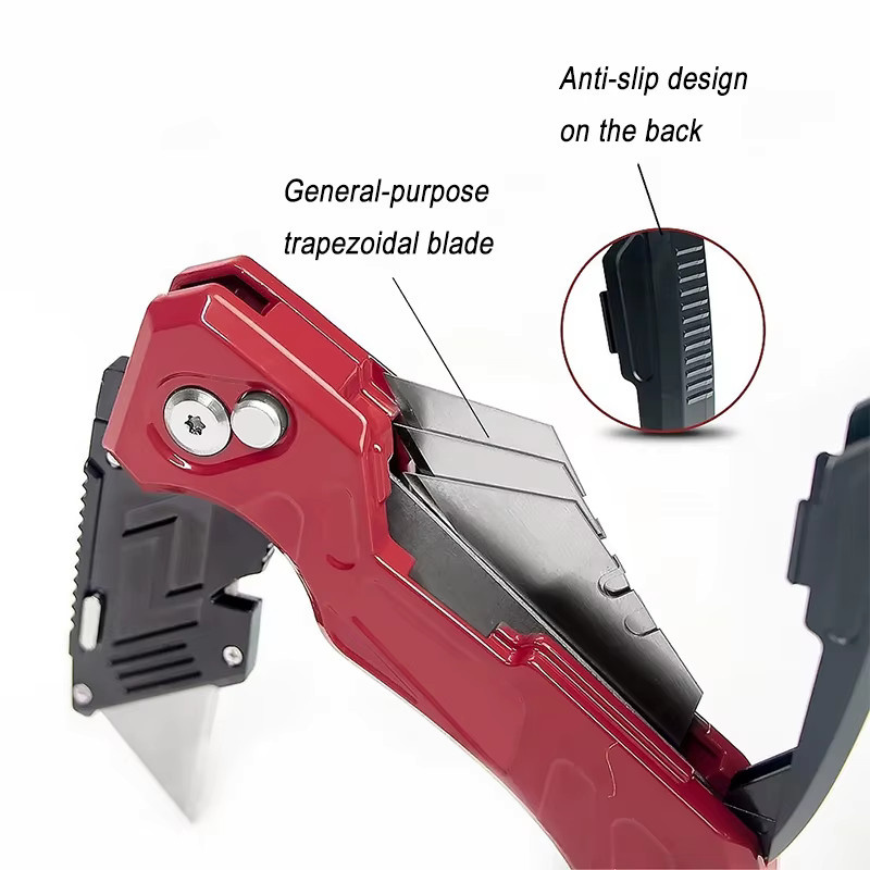 Faltbares Universalmesser in Rot mit austauschbarer 18mm Snap-Off Klinge für Kabel und Kartons - Bild 2