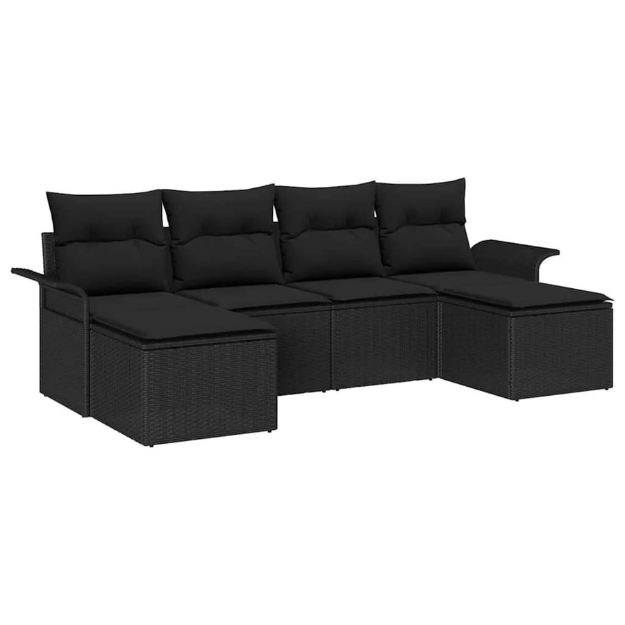 vidaXL Garten-Sofa-Set aus Poly Rattan in Schwarz, 6-teiliges Outdoor-Möbelset mit UV-beständigen Kissen - Bild 2
