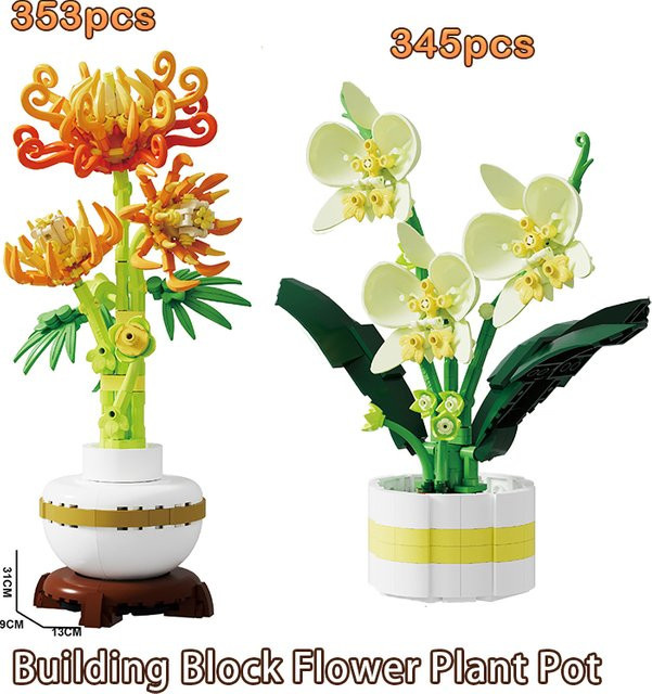 wishiot Blume Blumentopf Bausteine Simulation Chrysantheme, Modell Ornamente, ab 6 Jahren - Bild 1