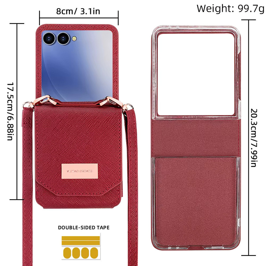 VIETAO Mädchen Handyhülle aus PU-Leder mit Kartenetui und Umhängeband für Samsung Galaxy Z Flip 7, Flip6, Flip5, Z4, Z3 in Rot - Bild 5