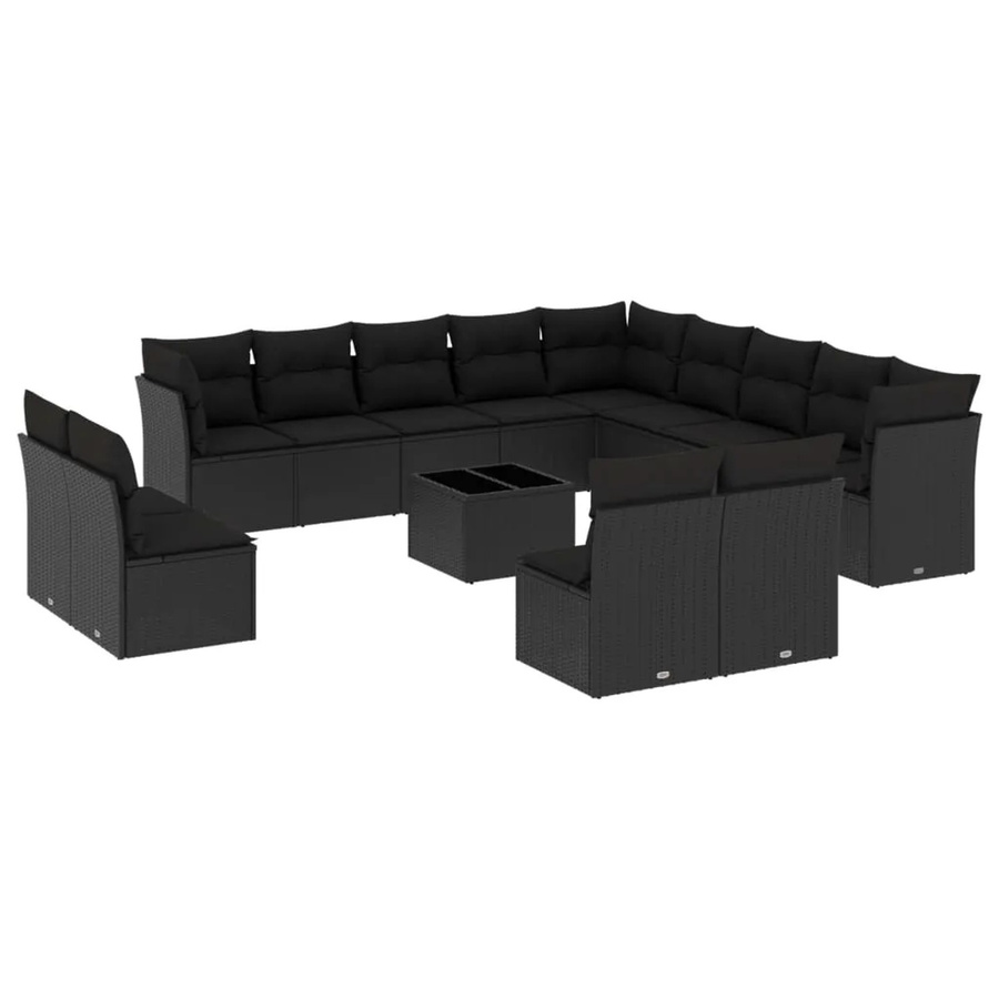 vidaXL 14-tlg Garten-Sofagarnitur aus Poly-Rattan mit Kissen in Schwarz - Bild 2