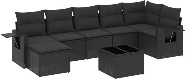 vidaXL 8-tlg Garten-Sofagarnitur aus Poly-Rattan mit Kissen in Schwarz - Bild 1