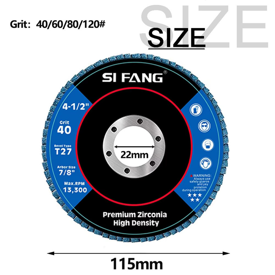 SI FANG Zirkonoxid-Fächerscheiben für Winkelschleifer, Blau, Durchmesser: 115 mm, Körnung 40/60/80/120, zum Schleifen und Polieren von Metall und Edelstahl - Bild 2