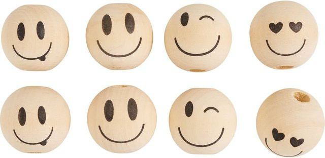 GLOREX Holzköpfe Smile in Beige, 8er-Set, Durchmesser: 2,5 cm - Bild 1