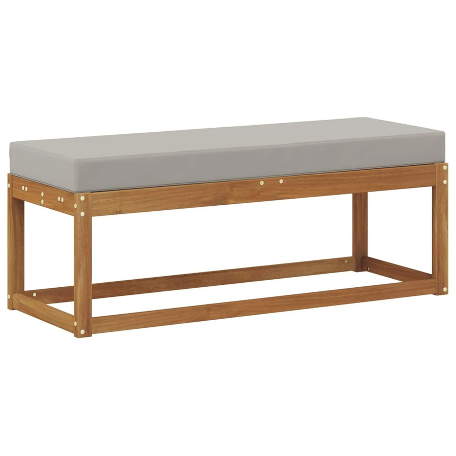 vidaXL Hocker Bank aus Akazienholz mit Kissen in Natur und Hellgrau, B/T/H: 115 x 43 x 37 cm - Bild 2