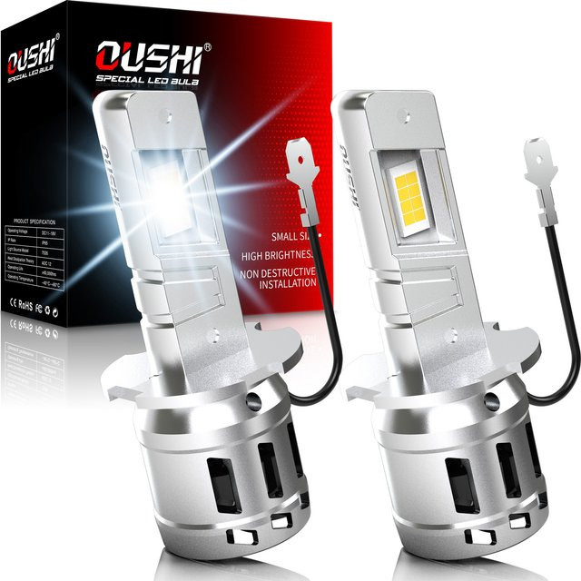 OUSHI 2 Stück H3 Auto-LED-Scheinwerferlampe, superhell, 6000 K, Weiß, mit Lüfter für Toyota Hilux und Ford - Bild 1