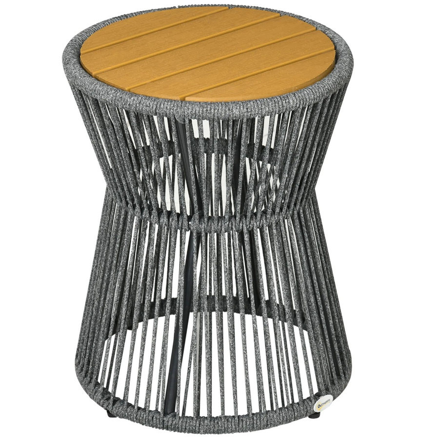 Outsunny Ratten Beistelltisch aus Polyrattan mit Kunststofftischplatte in Dunkelgrau im Boho-Stil für Garten, Terrasse und Veranda - Bild 3