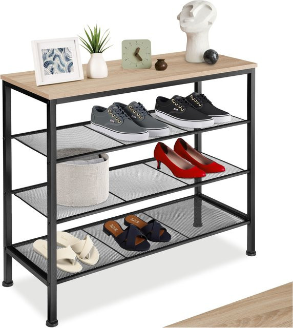 tectake Schuhregal Industrial Style aus Holz und Stahl in Schwarz und Braun, B/T/H: 80,5 x 30,5 x 72,5 cm - Bild 1