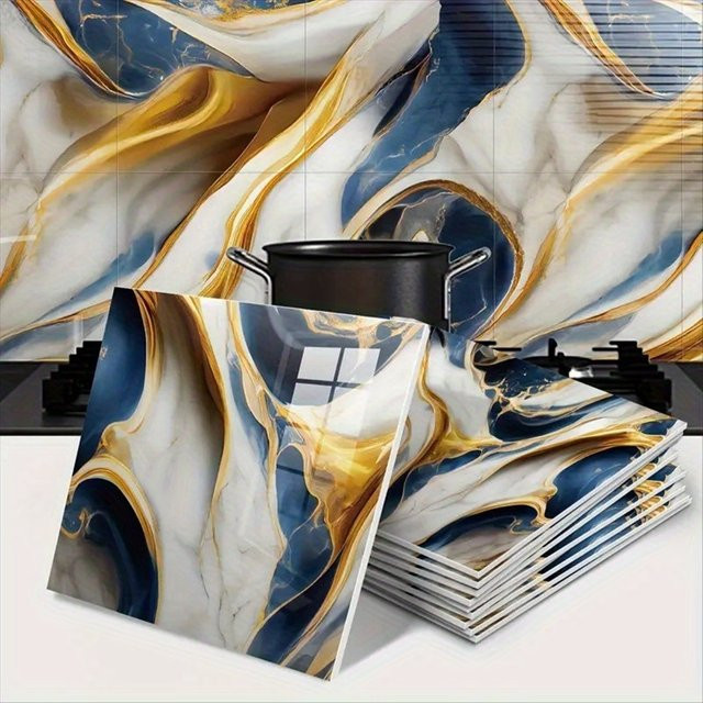 10 Stück selbstklebende Marmor-Tapeten in Steinoptik, wasserdicht und ölbeständig, Mehrfarbig, B/H: 30 x 30 cm - Bild 1