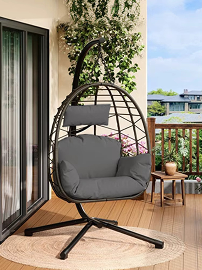 HiMISS Rattan-Hängesessel Egg-Design mit Gestell und Kissen für den Außenbereich in Beige oder Grau - Bild 6