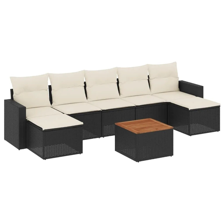 vidaXL 8-teilige Garten-Sofagarnitur aus Polyrattan in Schwarz mit Kissen und Akazienholz - Bild 2
